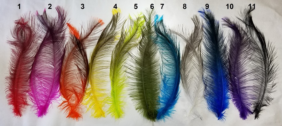 Dyed Over Natural Gray Rhea Feathers (qty 2)